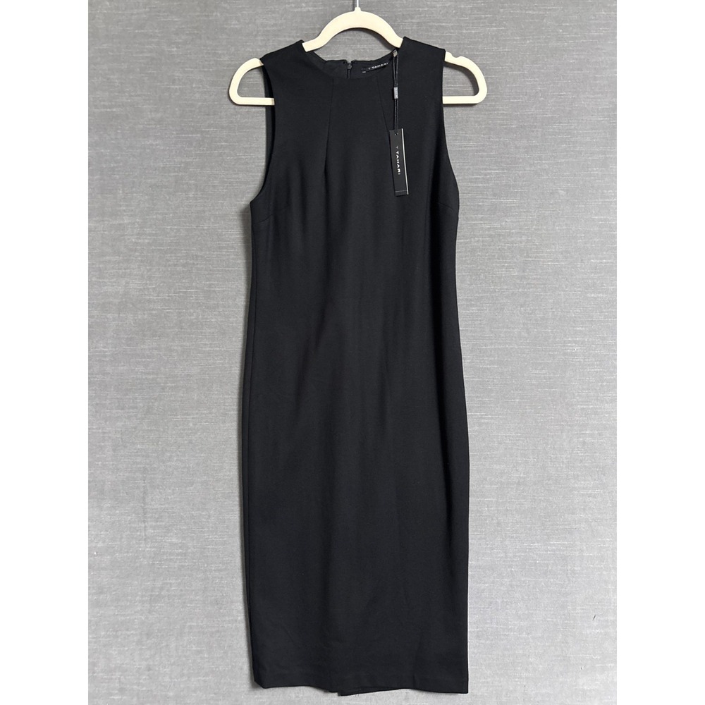 NEW T Tahari Dress S Black Ponte Knit Midi Pencil Sheath Classic‎ LBD Cocktail